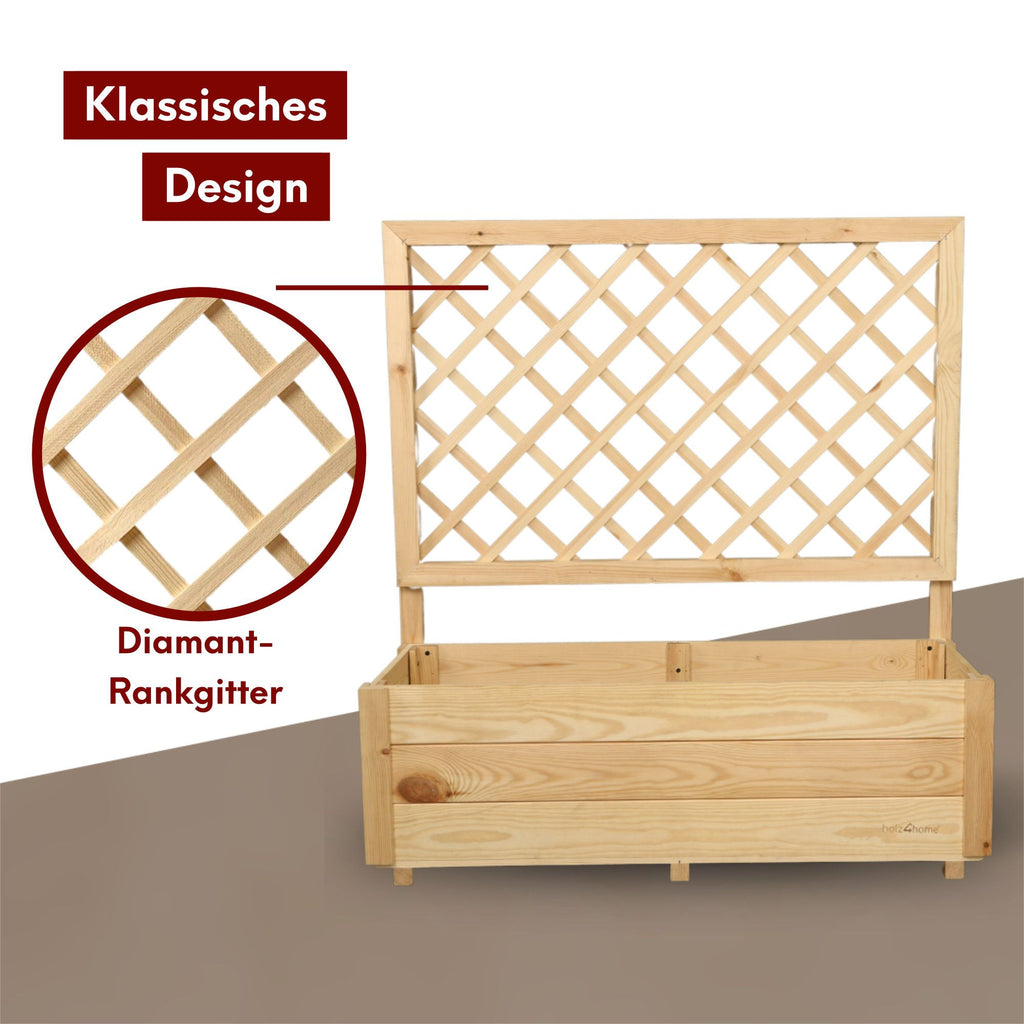 Pflanzkasten mit Rankgitter / Spalier aus Kiefer Größen  S / M / L