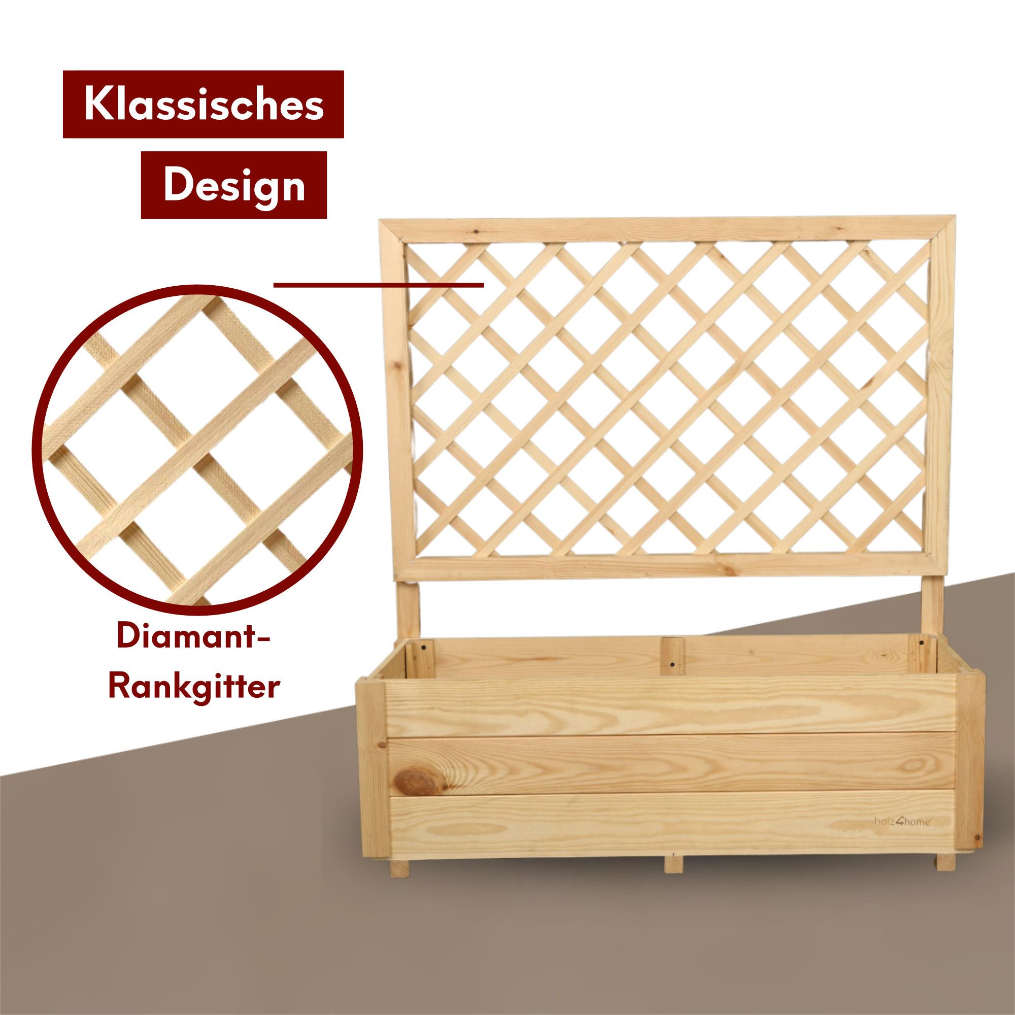 Pflanzkasten mit Rankgitter / Spalier aus Kiefer Größen  S / M / L