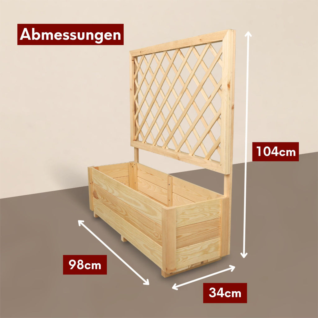 Pflanzkasten mit Rankgitter / Spalier aus Kiefer Größen  S / M / L