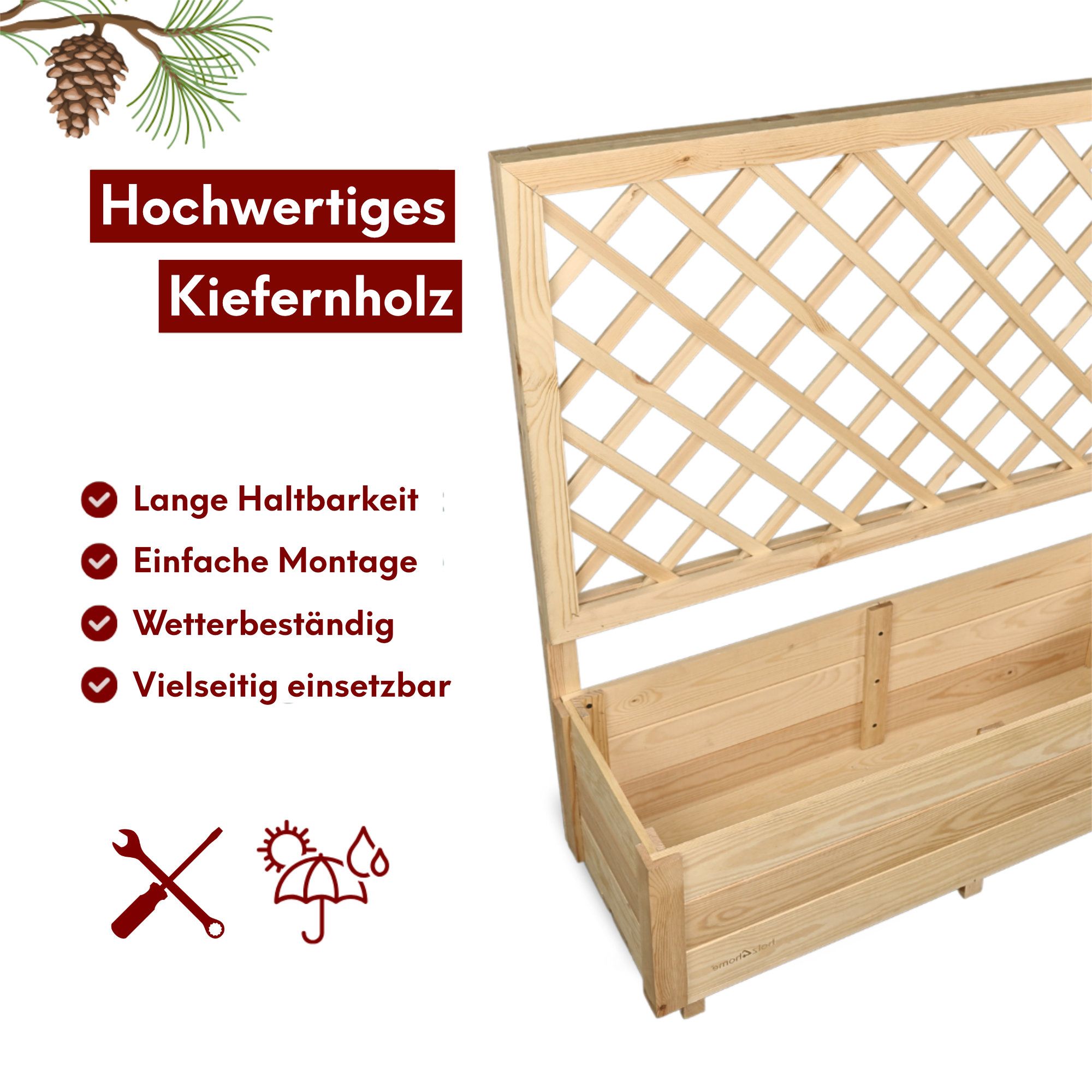 Pflanzkasten mit Rankgitter / Spalier aus Kiefer Größen  S / M / L
