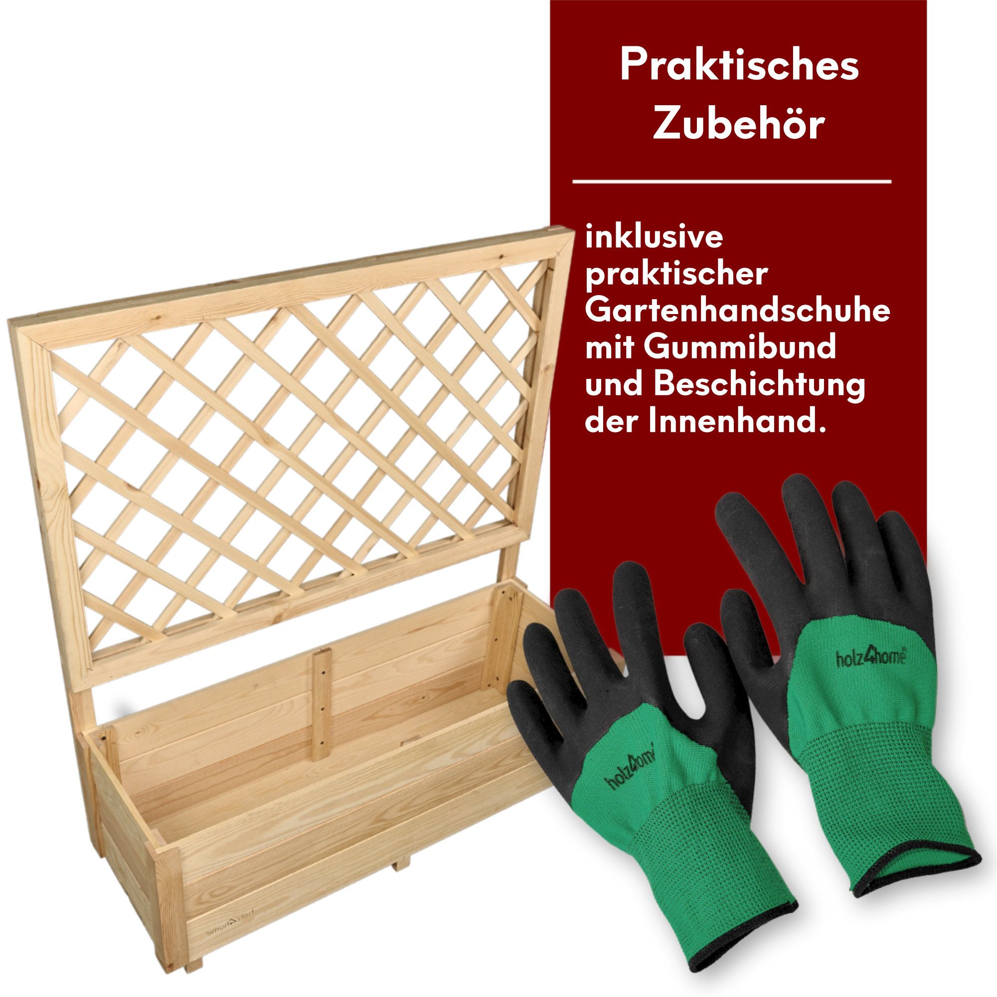 Pflanzkasten mit Rankgitter / Spalier aus Kiefer Größen  S / M / L