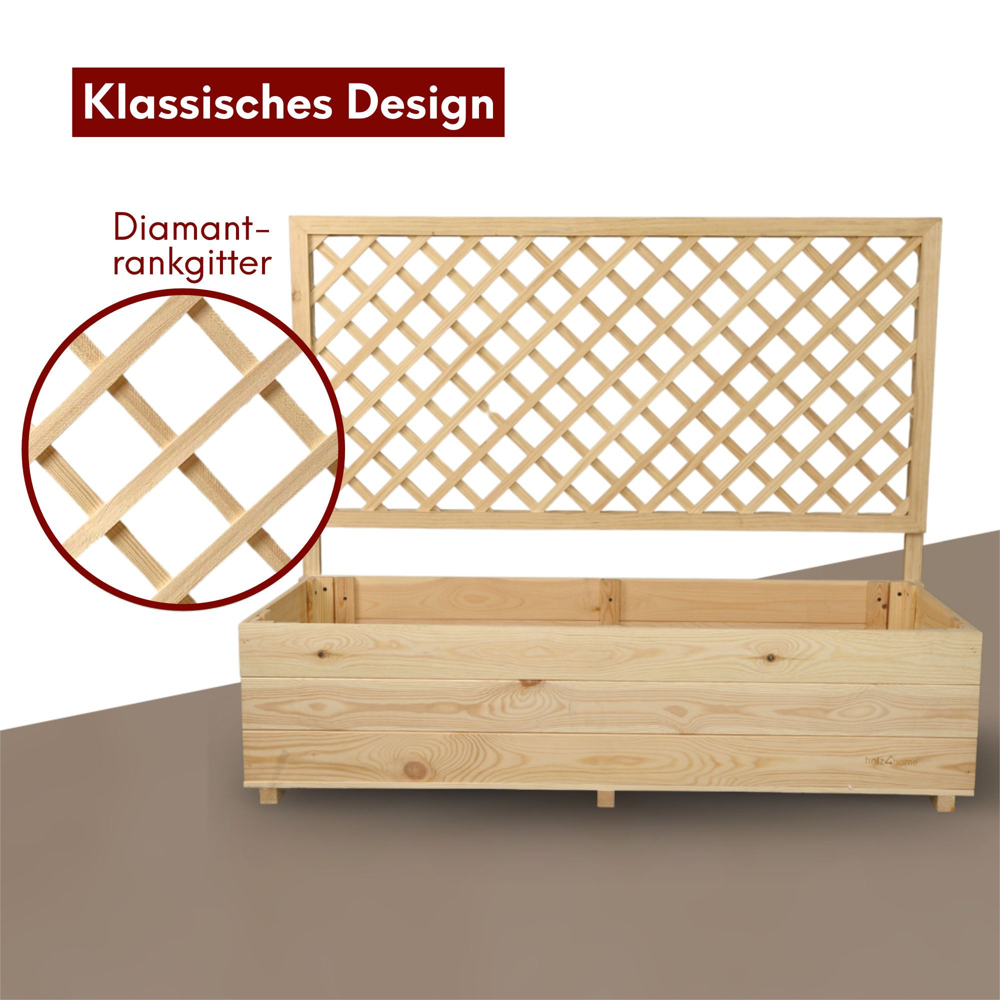Pflanzkasten mit Rankgitter / Spalier aus Kiefer Größen  S / M / L
