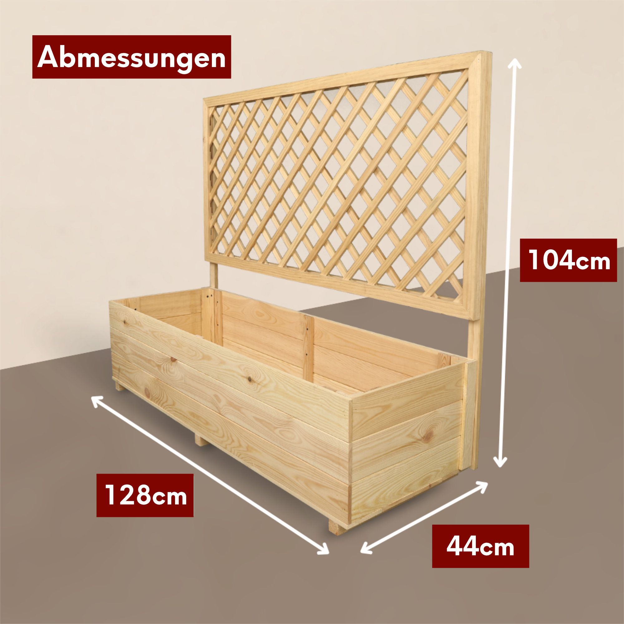 Pflanzkasten mit Rankgitter / Spalier aus Kiefer Größen  S / M / L