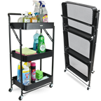 H4H318Cover Klappbarer Rollwagen Metall Schwarz – 3-stufiges Faltregal mit Rollen Feststellbremsen Default Title