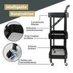 H4H318Konstruktion_2 Klappbarer Rollwagen Metall Schwarz – 3-stufiges Faltregal mit Rollen Feststellbremsen