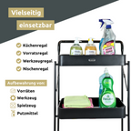 H4H318Vielseitig_2 Klappbarer Rollwagen Metall Schwarz – 3-stufiges Faltregal mit Rollen Feststellbremsen