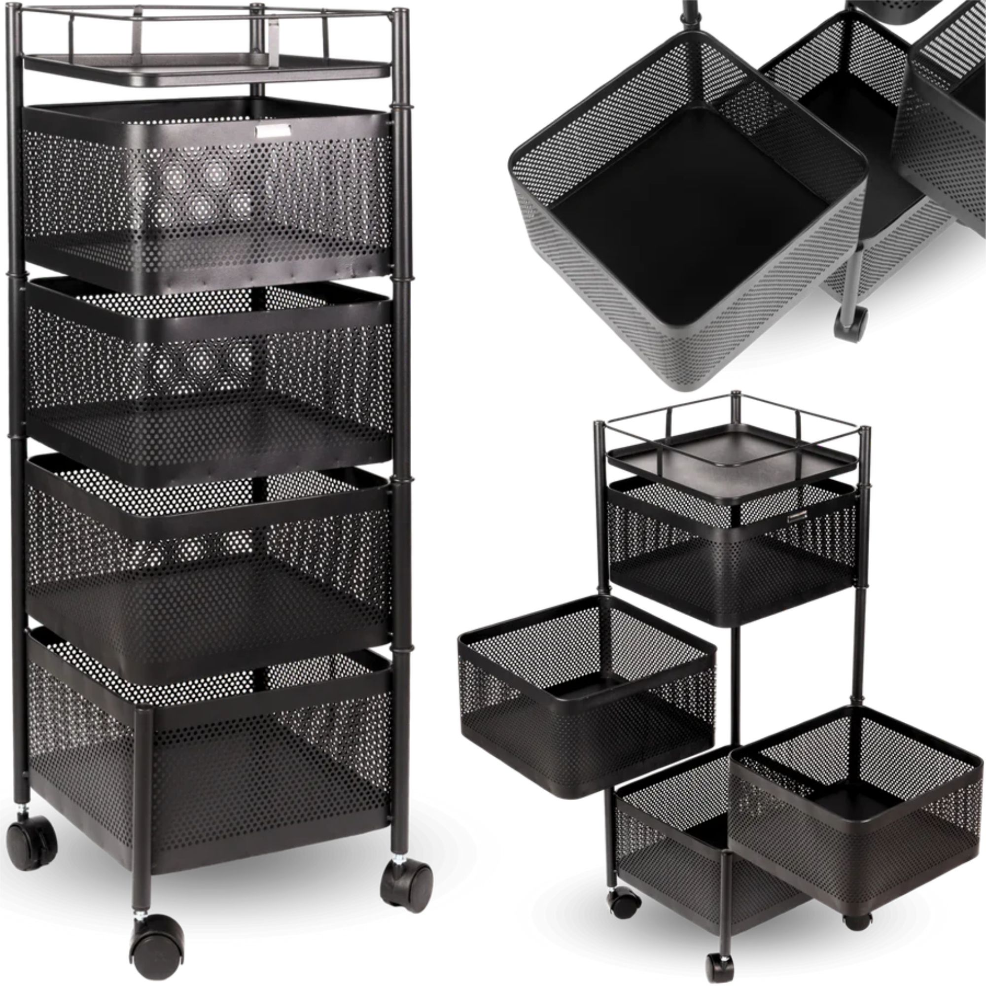 Rollwagen mit 4 schwenkbaren Ebenen 30x30x78 cm Rund