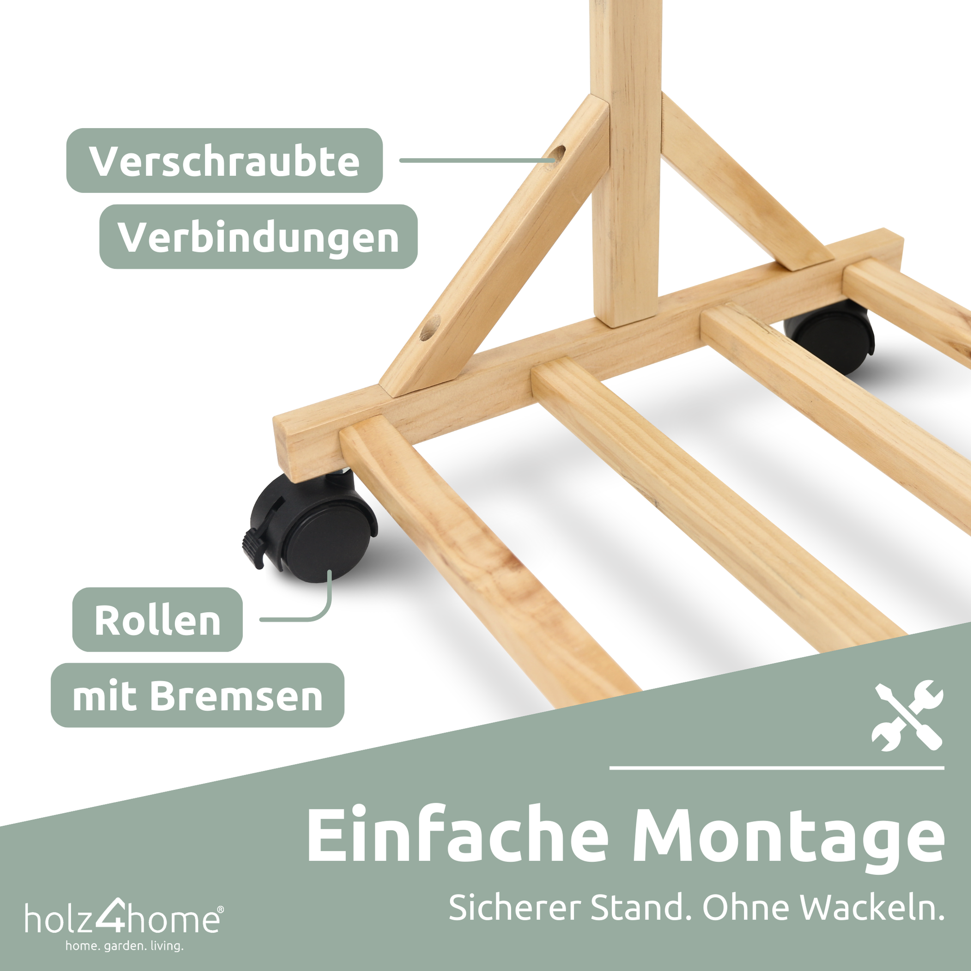Garderobenständer aus Kiefernholz mit Kleiderstange