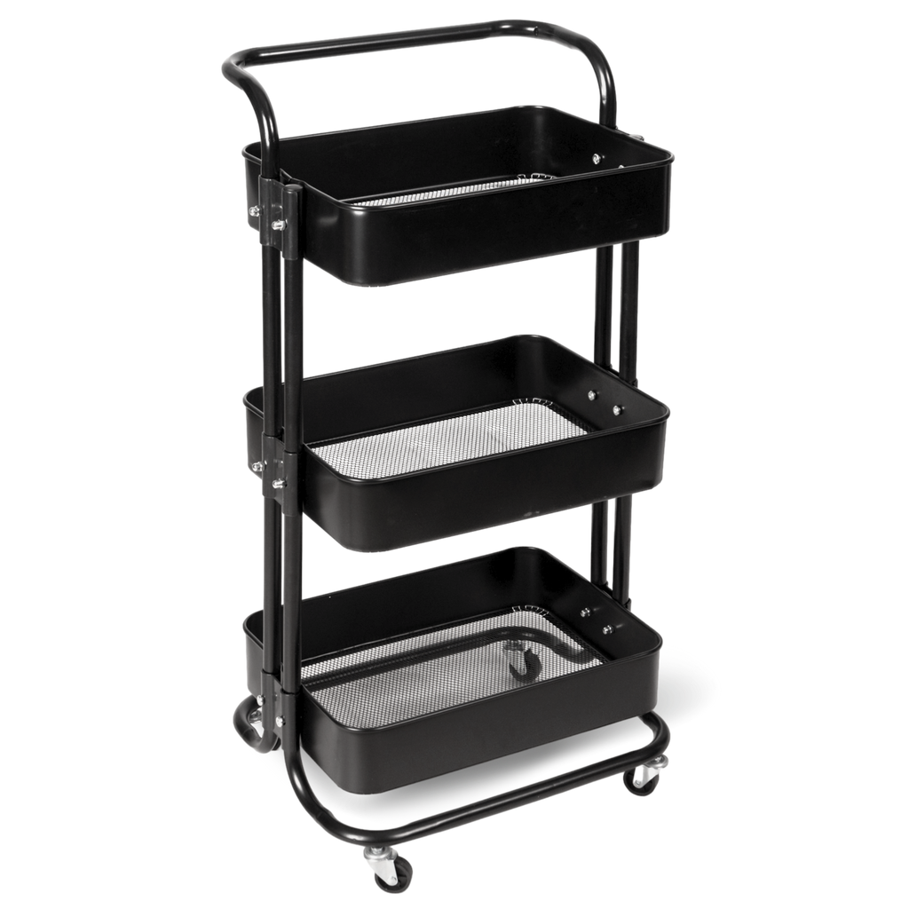 H4H324Cover Rollwagen Metall Schwarz – 3-stöckiger Küchenwagen mit Ablagen, Rollen & Feststellbremsen Default Title