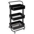 H4H324Cover Rollwagen Metall Schwarz – 3-stöckiger Küchenwagen mit Ablagen, Rollen & Feststellbremsen Default Title