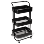 H4H324Cover Rollwagen Metall Schwarz – 3-stöckiger Küchenwagen mit Ablagen, Rollen & Feststellbremsen Default Title