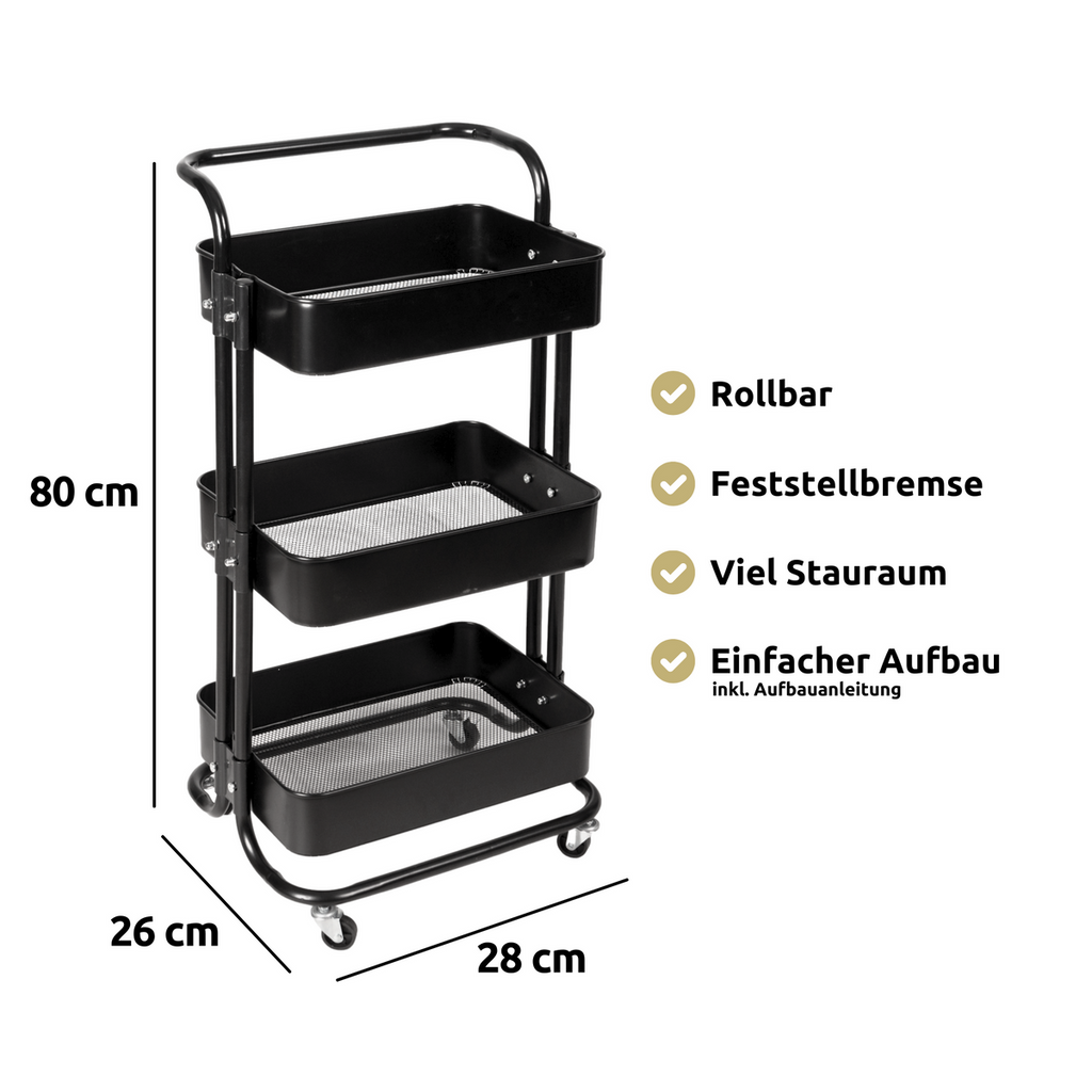 H4H324Masse_2_9499b9d1-dc12-428d-b006-6f0e4022572b Rollwagen Metall Schwarz – 3-stöckiger Küchenwagen mit Ablagen, Rollen & Feststellbremsen