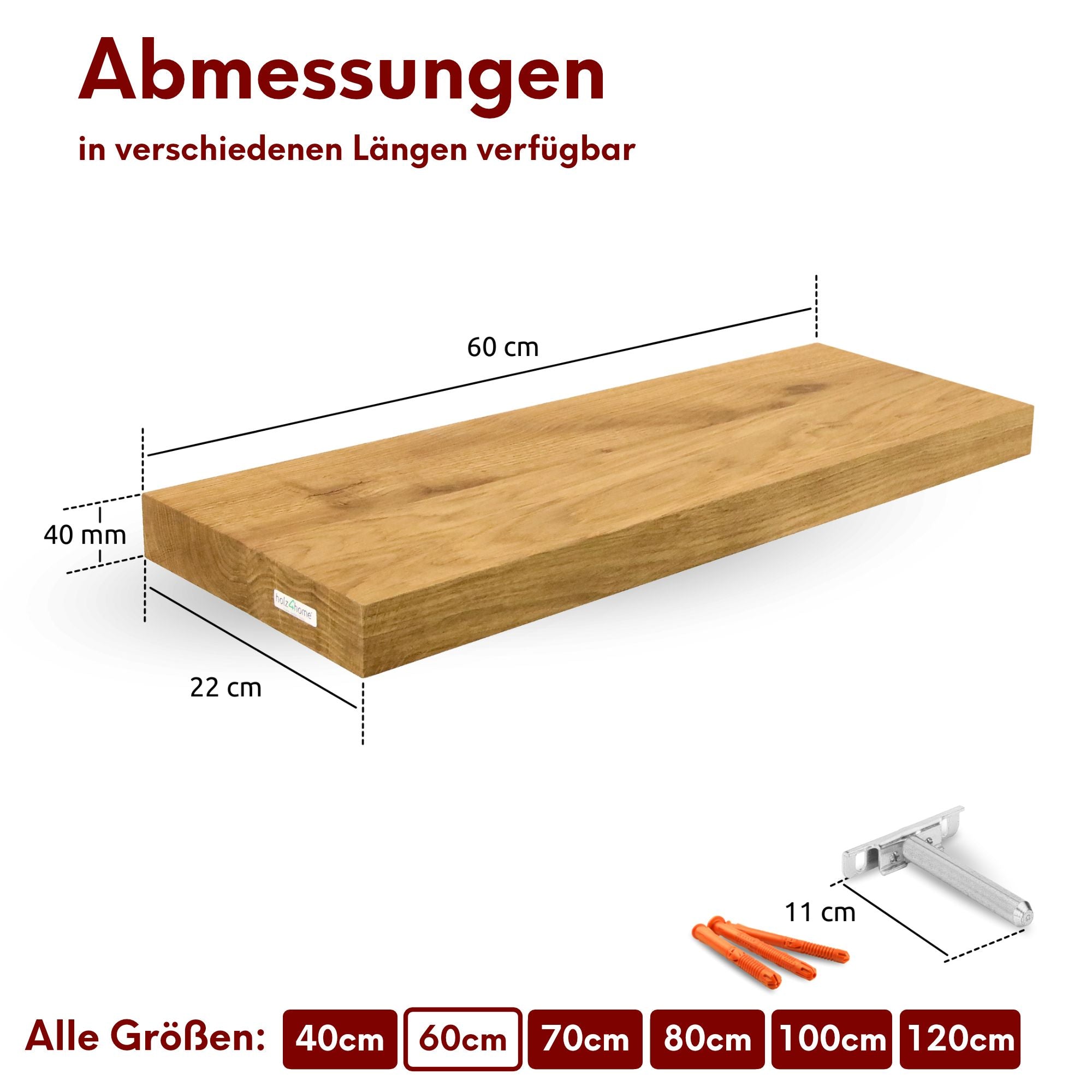 Schwebendes Wandregal aus massiver Eiche – Natur geöltes Massivholz Regal für stilvolle Wanddekoration