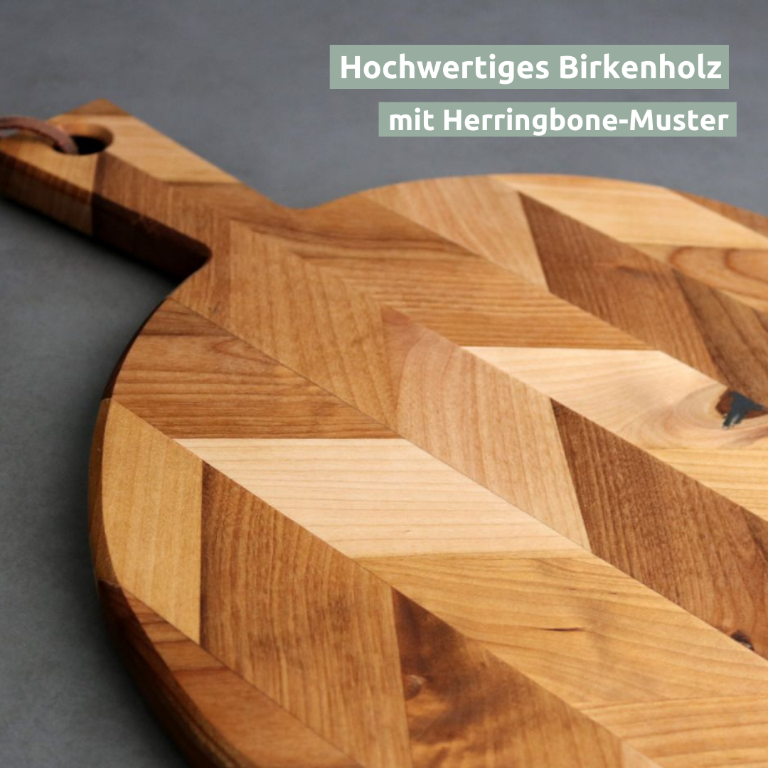 Rundes Schneidebrett | Servierbrett Birke HerringboneHell
