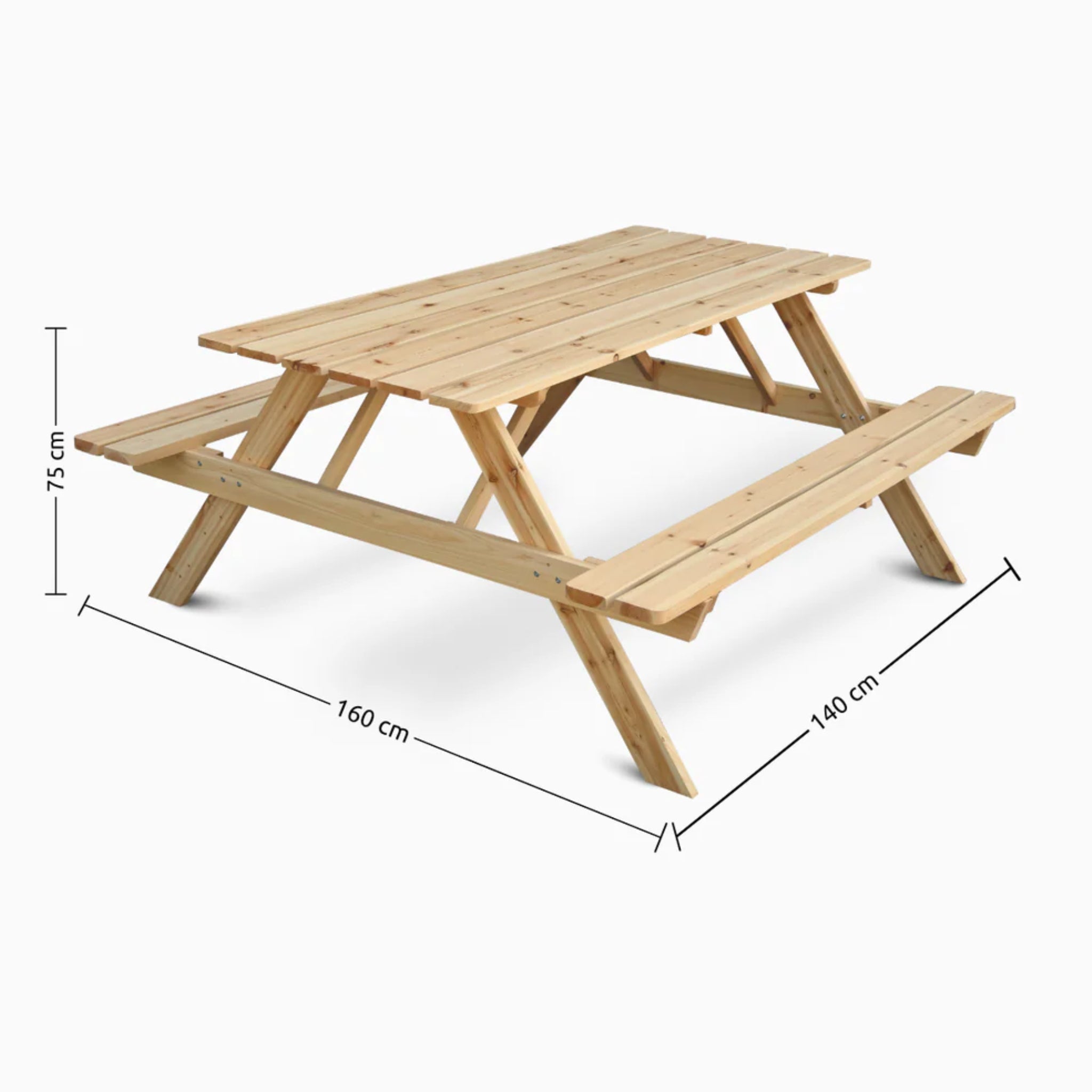 H4H352.1_Masse Outdoor Picknickbank Tannenholz massiv klassisch 140 cm
