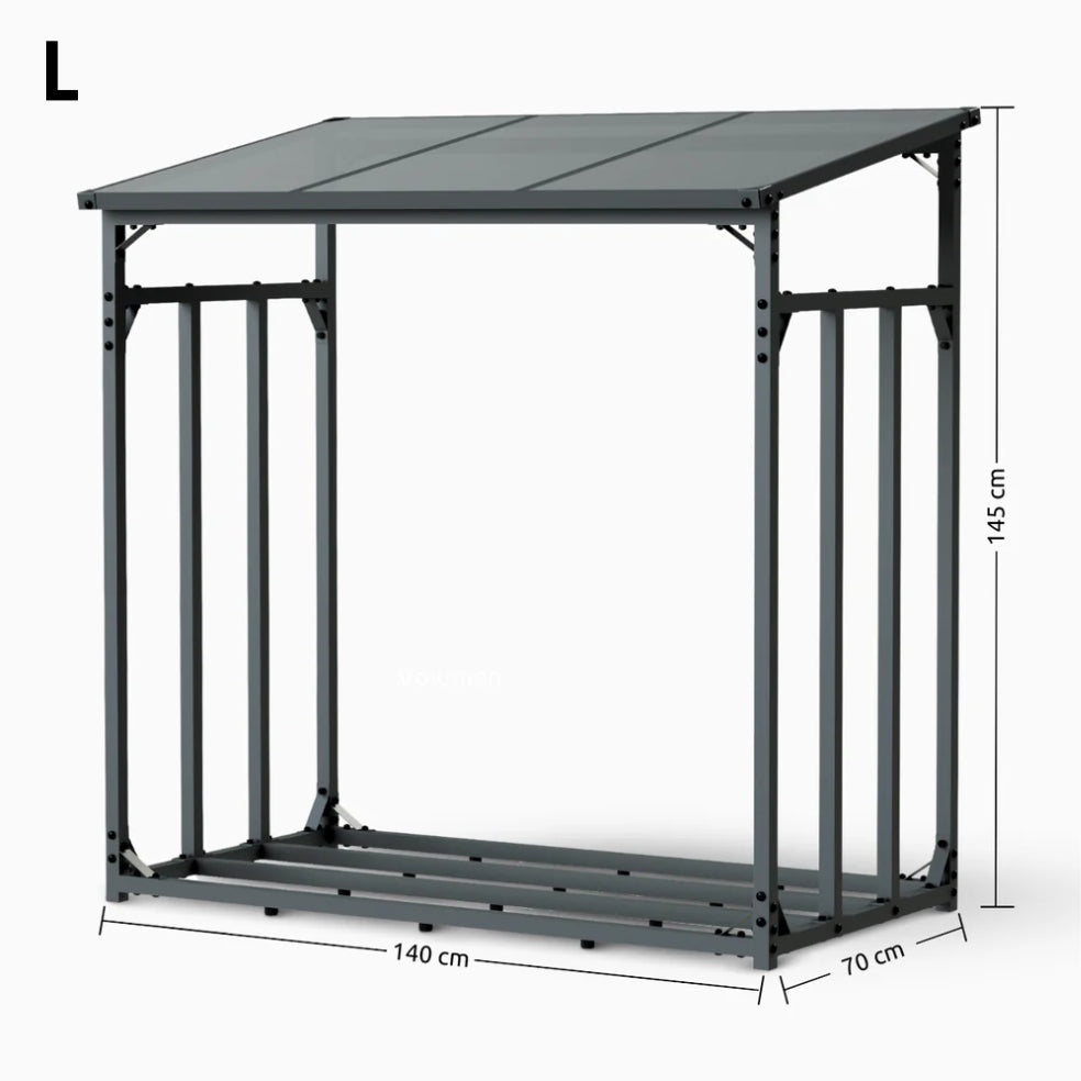 H4H378.1_Abmessungen Kaminholzunterstand Metall M L XL – Brennholzregal wetterfest mit Dach, Holzunterstand Garten Anthrazit