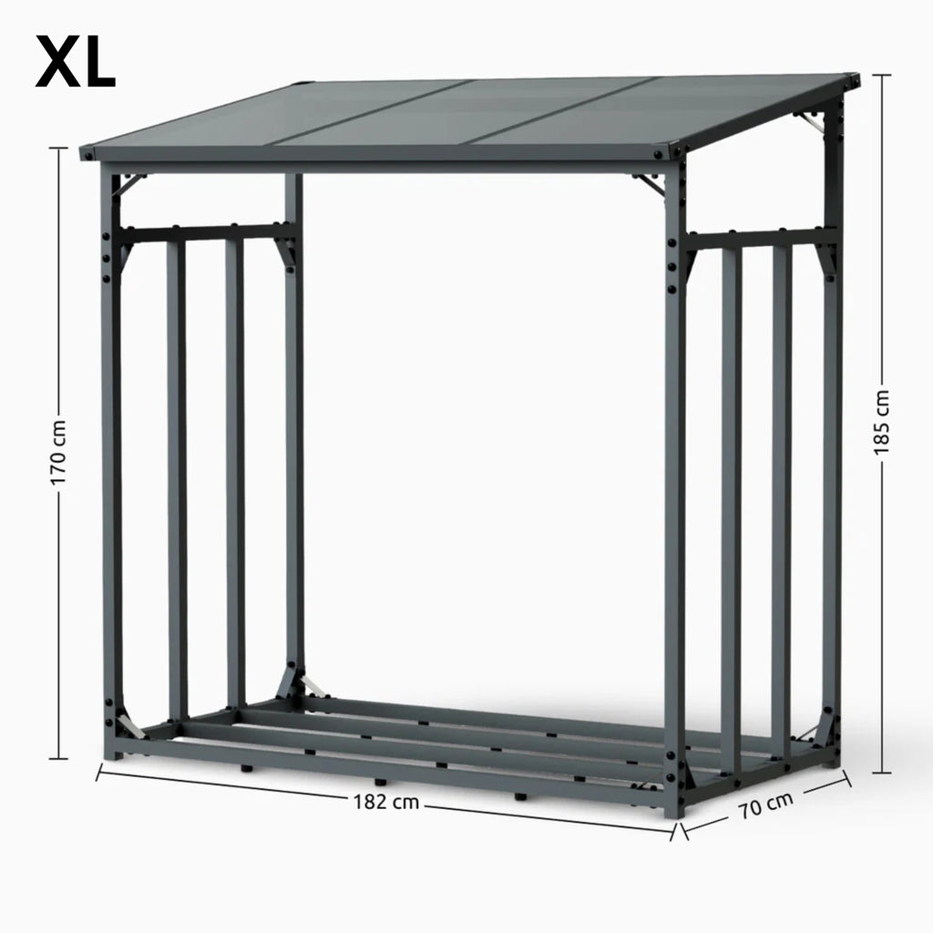 H4H378.3_Abmessungen Kaminholzunterstand Metall M L XL – Brennholzregal wetterfest mit Dach, Holzunterstand Garten Anthrazit