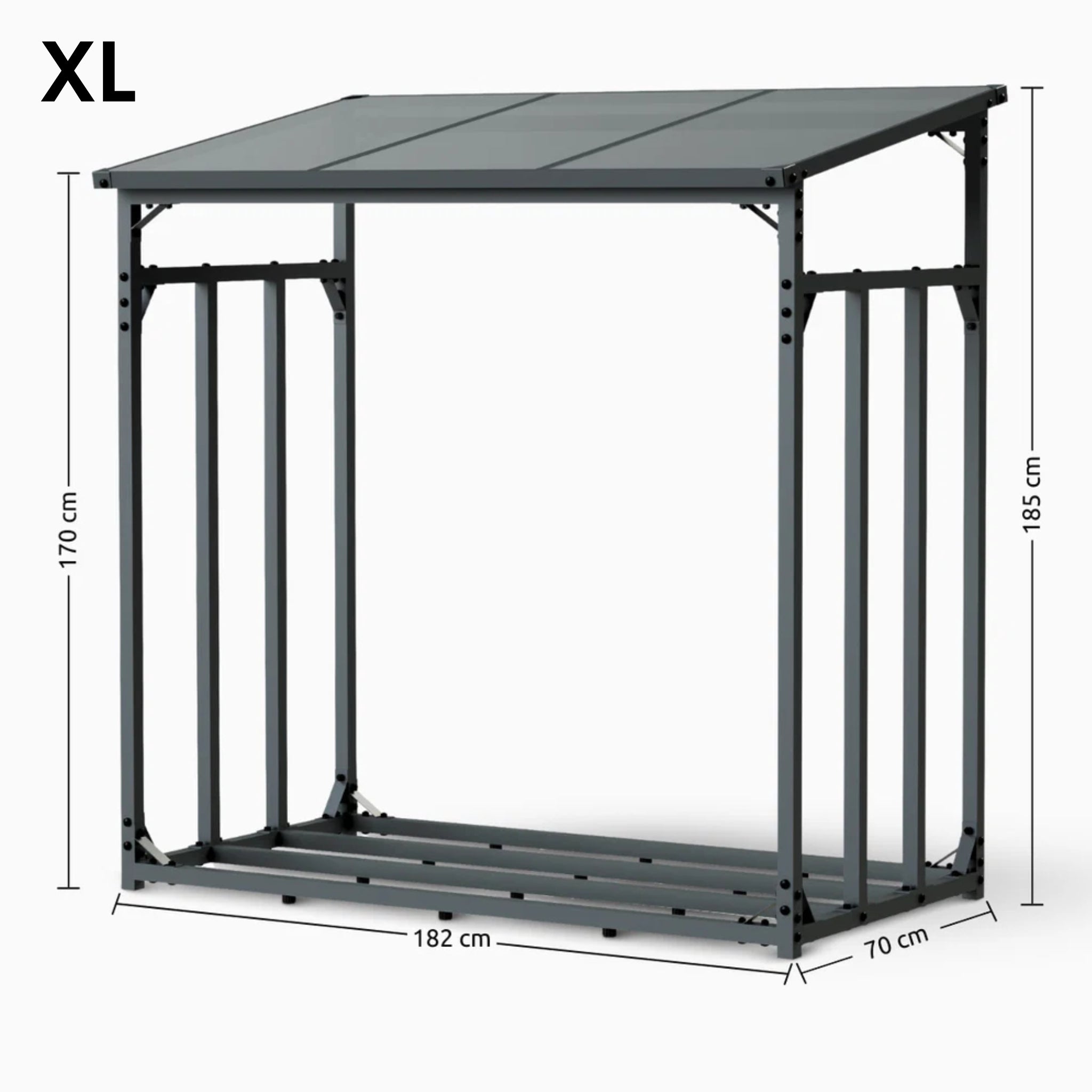 H4H378.3_Abmessungen Kaminholzunterstand Metall M L XL – Brennholzregal wetterfest mit Dach, Holzunterstand Garten Anthrazit