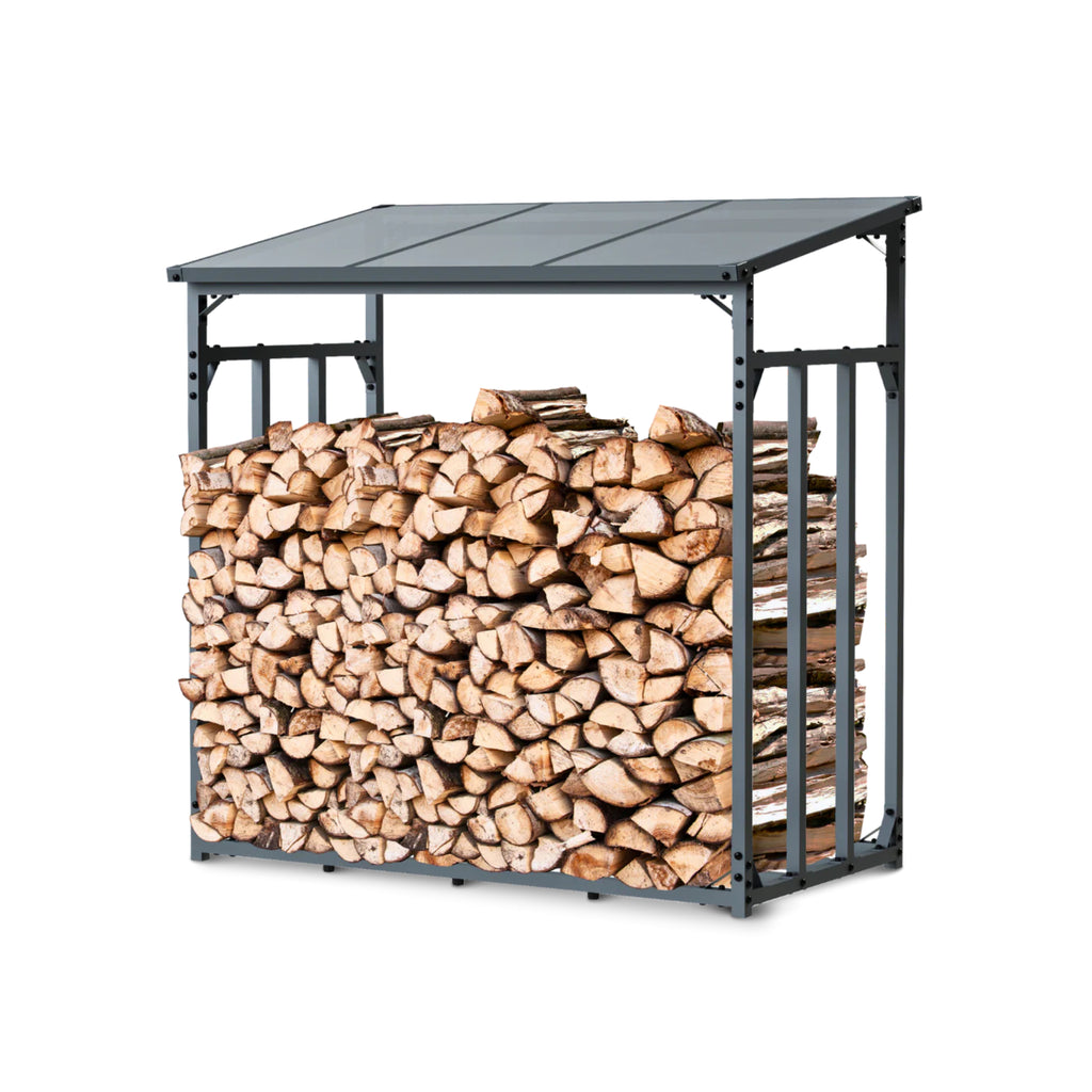 H4H378.3_TitelBild Kaminholzunterstand Metall M L XL – Brennholzregal wetterfest mit Dach, Holzunterstand Garten Anthrazit