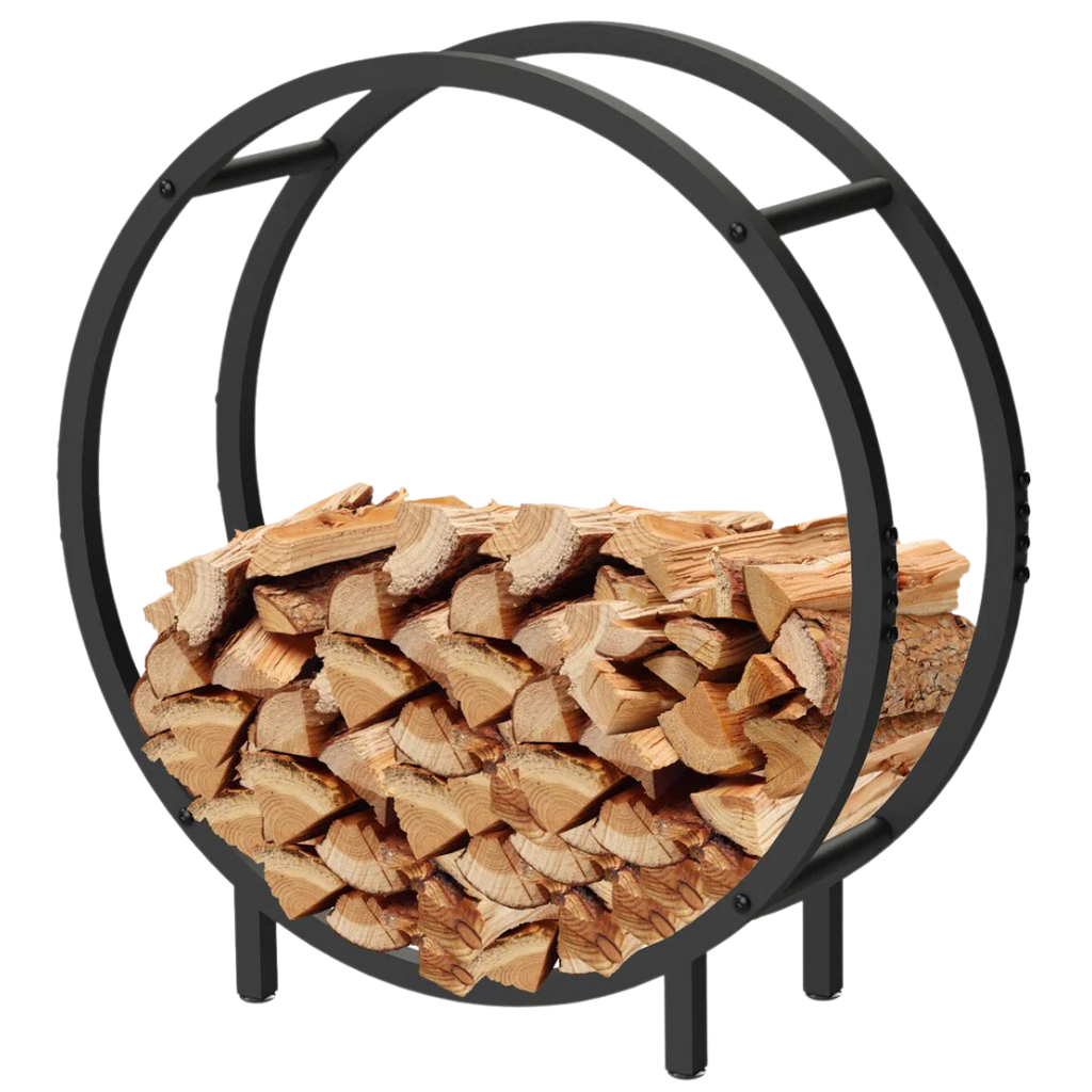 Kaminholzregal 62x60x20cm aus Metall Schwarz inkl. Ofenhandschuh