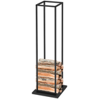 Kaminholzregal 33x33x115cm aus Metall Schwarz inkl. Ofenhandschuh