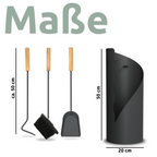 H4H387Masse_2 5-teiliges Kaminbesteck Grau mit Holzgriffen und Halter