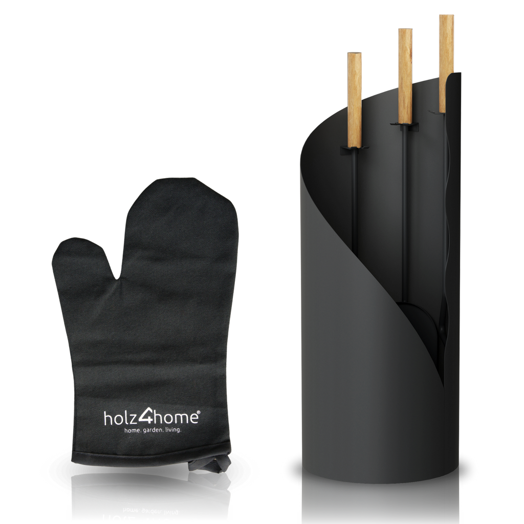 H4H387Netto 5-teiliges Kaminbesteck Grau mit Holzgriffen und Halter Default Title