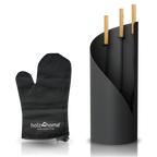 H4H387Netto 5-teiliges Kaminbesteck Grau mit Holzgriffen und Halter Default Title