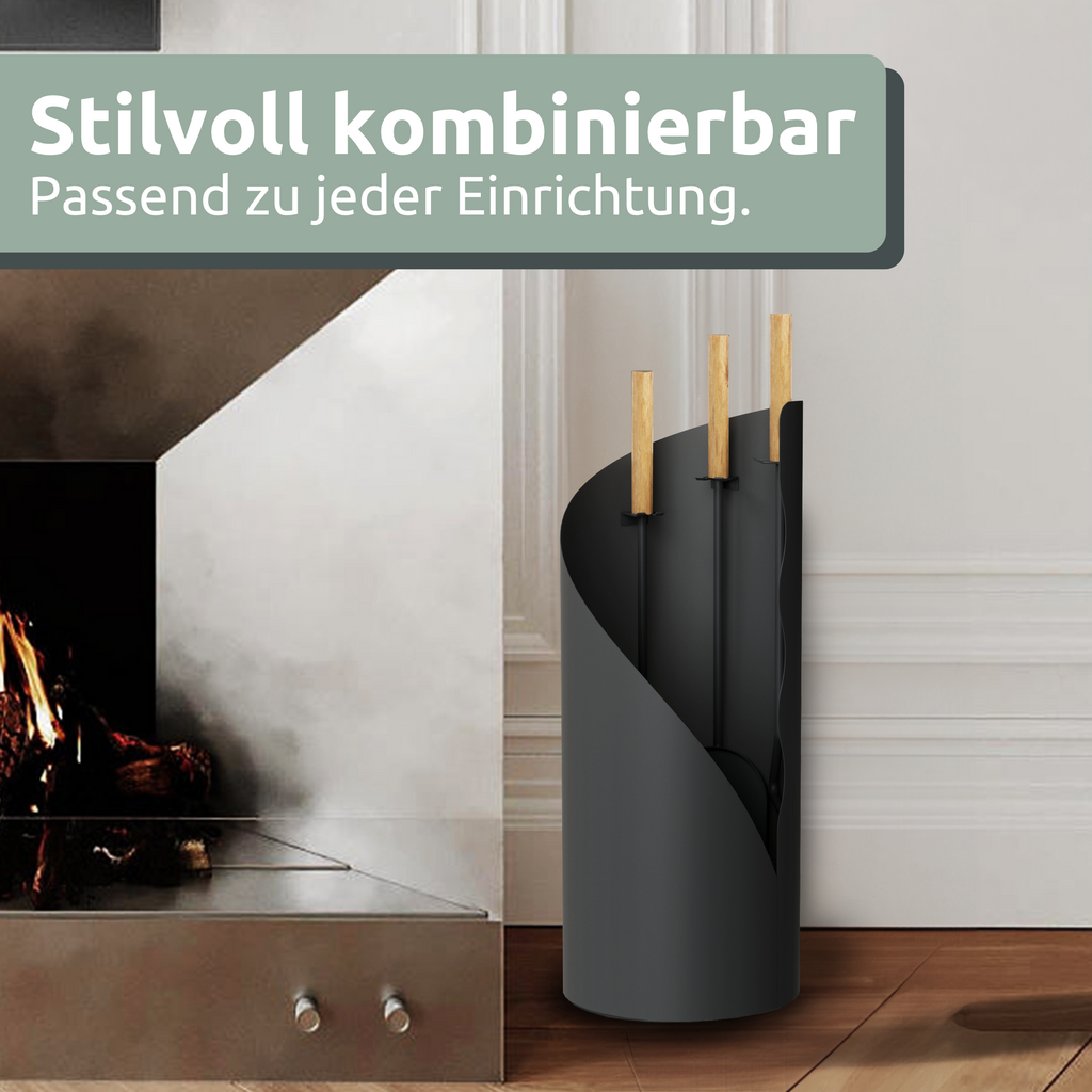 H4H387Scene_2_5ca04269-51aa-485d-ad17-7f13b400c64e 5-teiliges Kaminbesteck Grau mit Holzgriffen und Halter