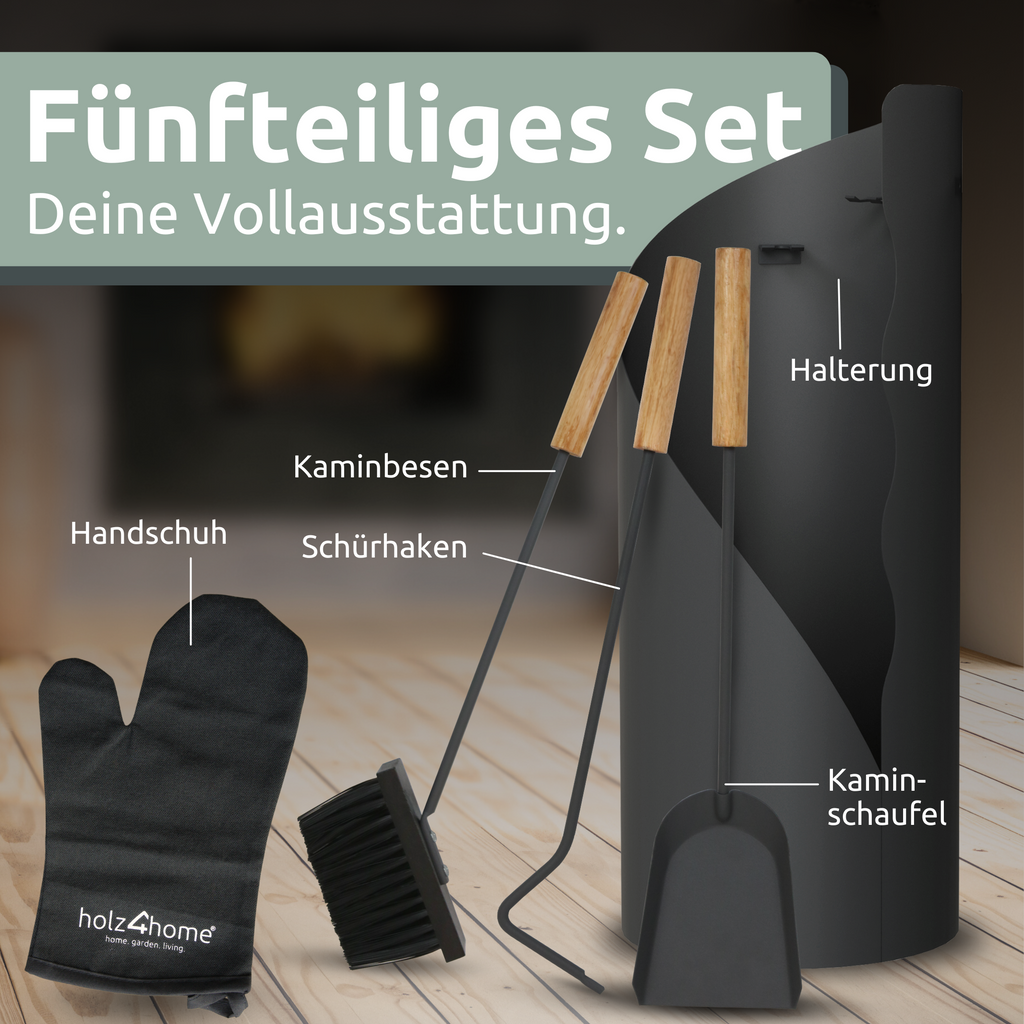 H4H387Set_2_058f5c93-bad7-4055-a20c-48b7ed9c4474 5-teiliges Kaminbesteck Grau mit Holzgriffen und Halter