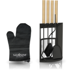 H4H388Cover_04dedb03-e068-4d30-bd6a-533b55f63091 6-teiliges Kaminbesteck aus schwarzem Metall mit Holzgriffen und Halter Default Title