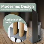 H4H388Design_2 6-teiliges Kaminbesteck aus schwarzem Metall mit Holzgriffen und Halter