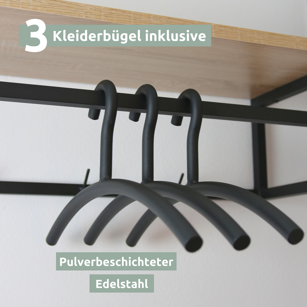 Garderobe Sonoma Eiche - inkl. 3 Kleiderbügel aus Metall - Schwarz