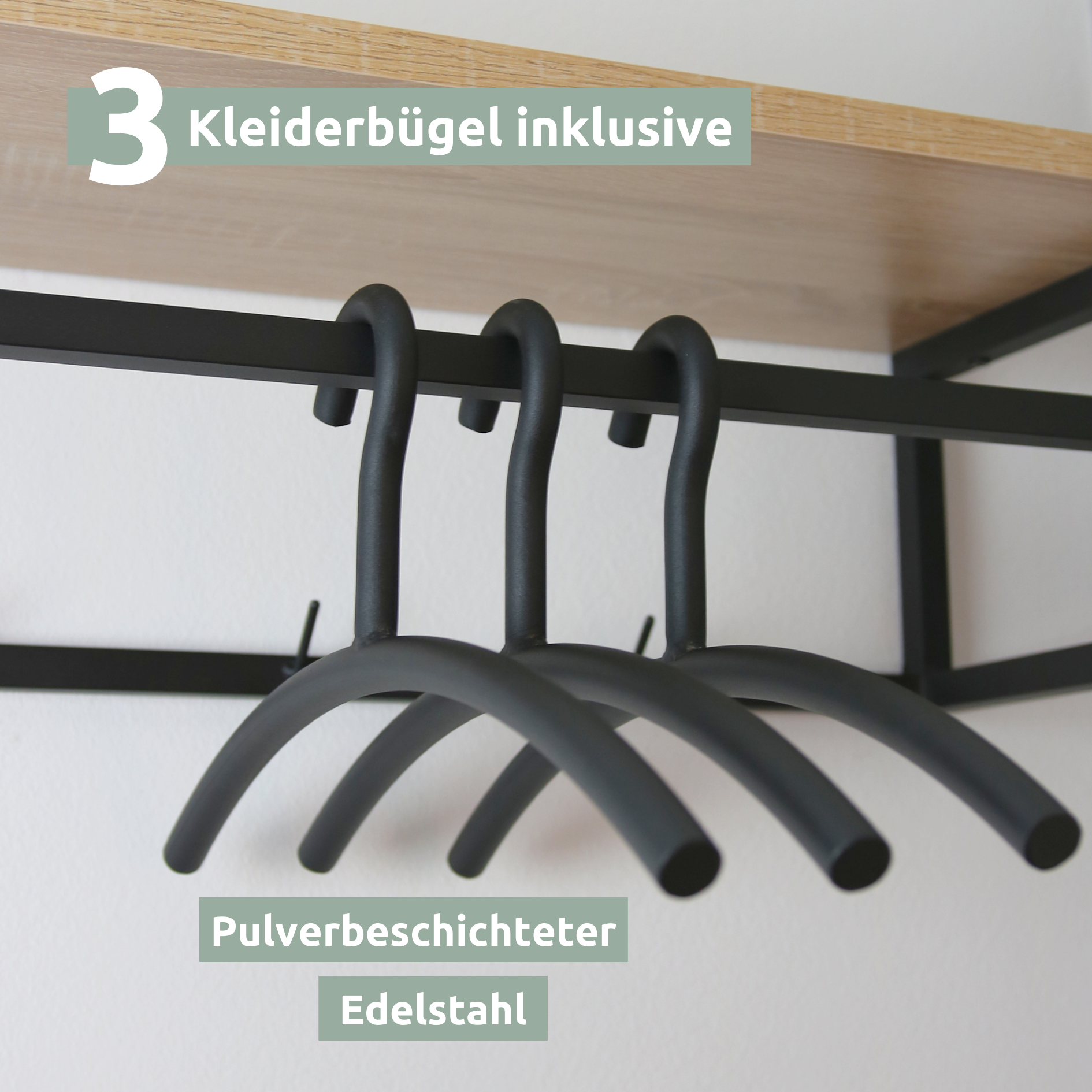 Garderobe Sonoma Eiche - inkl. 3 Kleiderbügel aus Metall - Schwarz