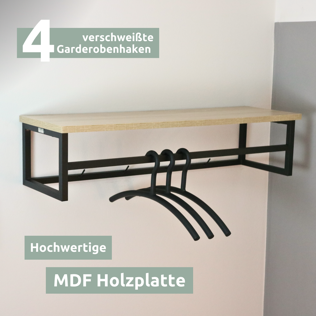 Garderobe Sonoma Eiche - inkl. 3 Kleiderbügel aus Metall - Schwarz
