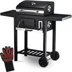 Grillwagen Holzkohlegrill mit Deckel, 2 Ablagen, Thermometer uvm.