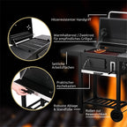 Grillwagen Holzkohlegrill mit Deckel, 2 Ablagen, Thermometer uvm.