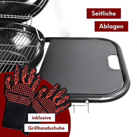 BBQ Kugelgrill mit zwei Ablagen und Grillhandschuhen