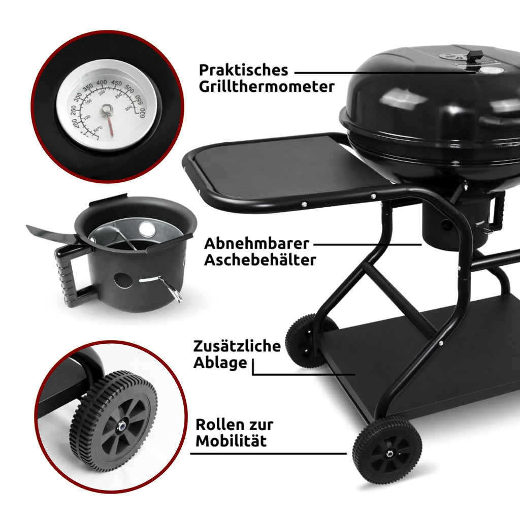 BBQ Kugelgrill mit zwei Ablagen und Grillhandschuhen