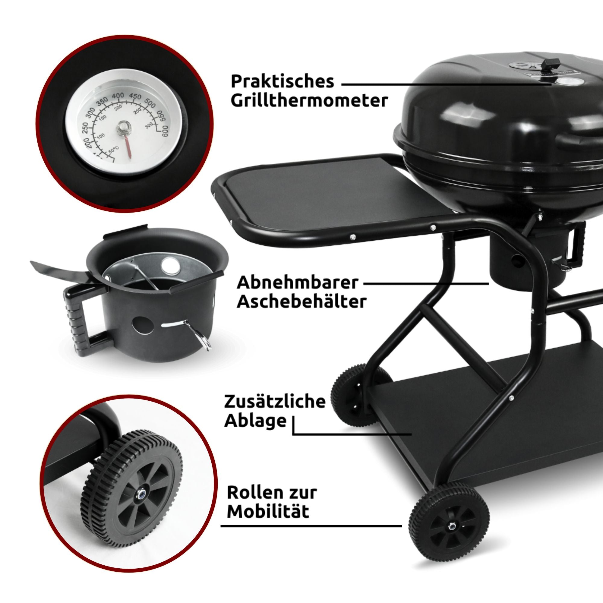 BBQ Kugelgrill mit zwei Ablagen und Grillhandschuhen