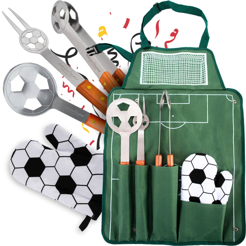 Grillset: Grillgabel, Grillzange, Grillwender und Grillhandschuh