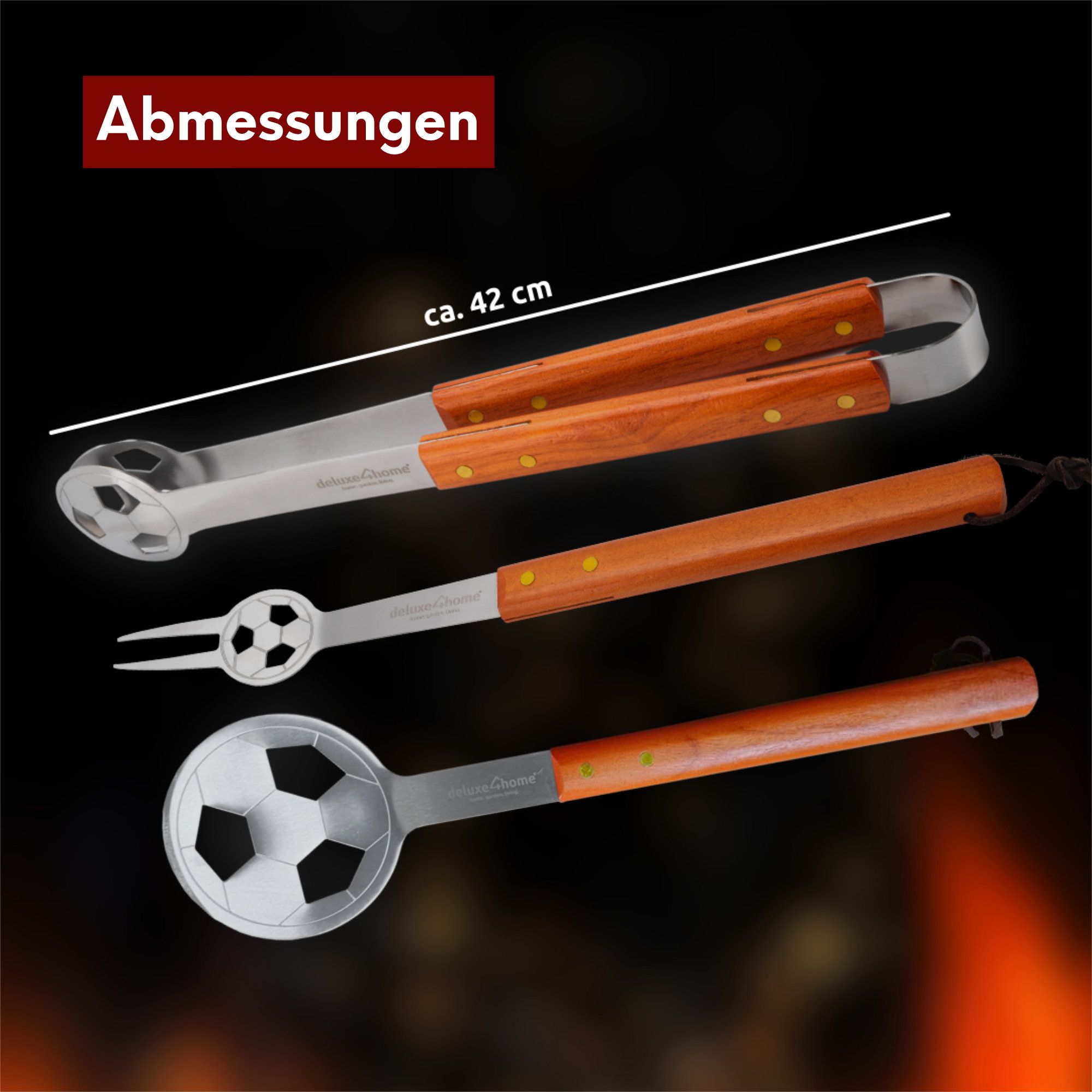 Grillset: Grillgabel, Grillzange, Grillwender und Grillhandschuh