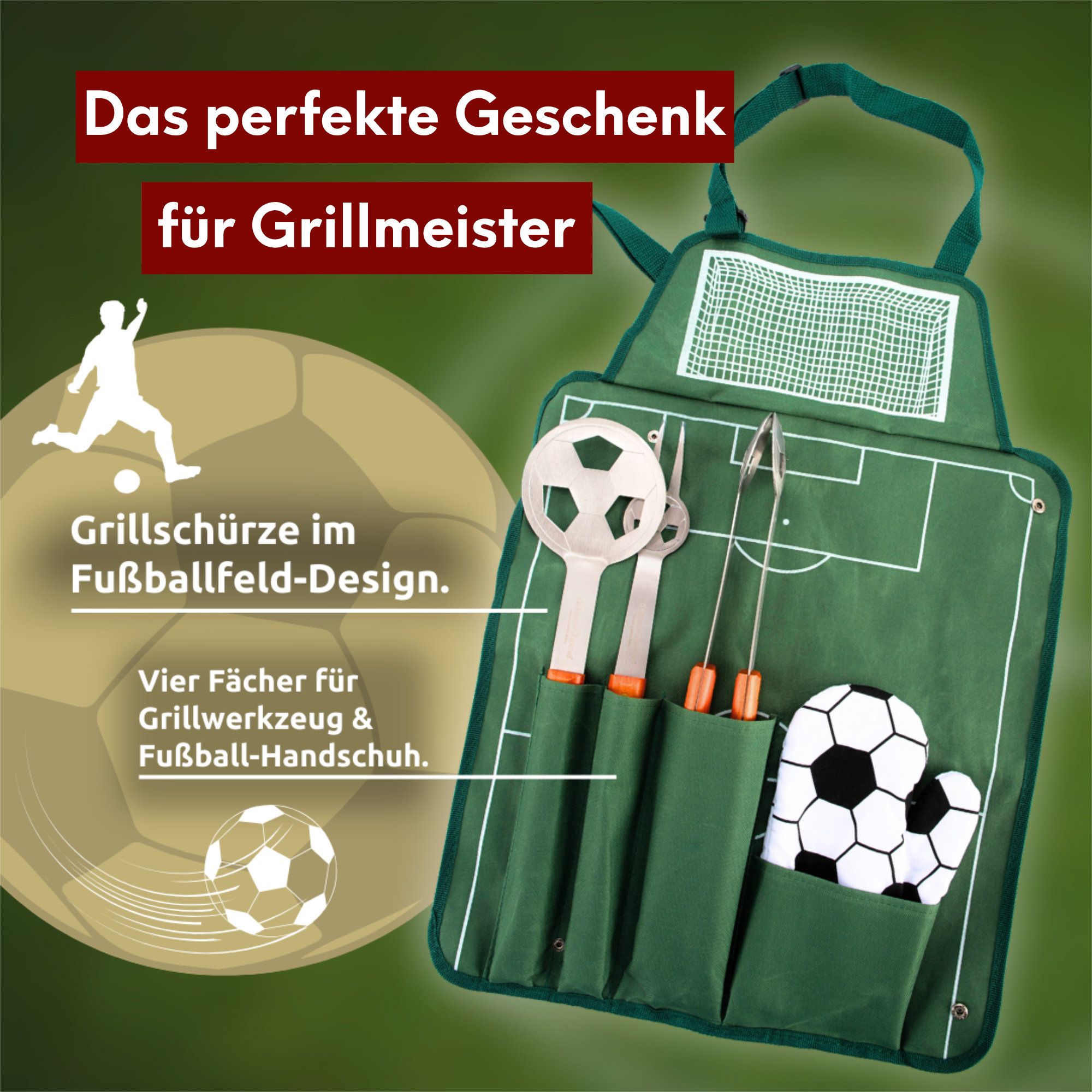 Grillset: Grillgabel, Grillzange, Grillwender und Grillhandschuh