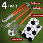 Grillset: Grillgabel, Grillzange, Grillwender und Grillhandschuh