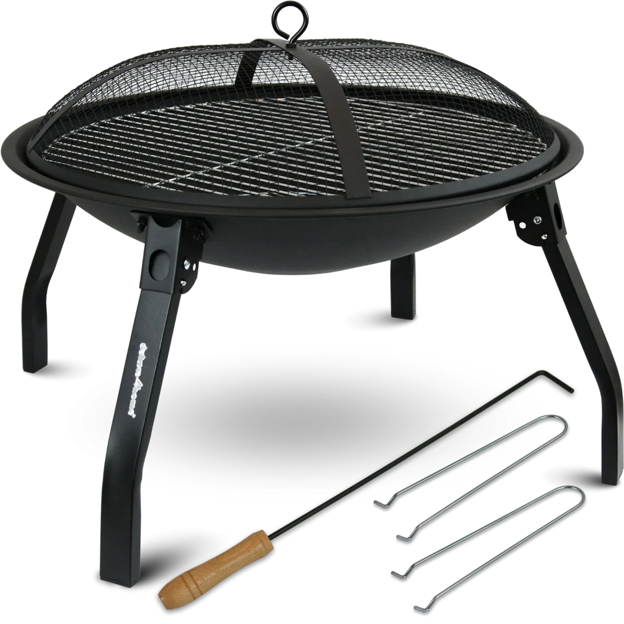 kalb | XL Feuerschale, hitzebeständig, 2-in-1 Outdoor-Feuerstelle, inkl. Funkenschutzdeckel, Grillrost, Kohlerost, Schürhaken, robustes Metall
