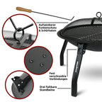 kalb | XL Feuerschale, hitzebeständig, 2-in-1 Outdoor-Feuerstelle, inkl. Funkenschutzdeckel, Grillrost, Kohlerost, Schürhaken, robustes Metall
