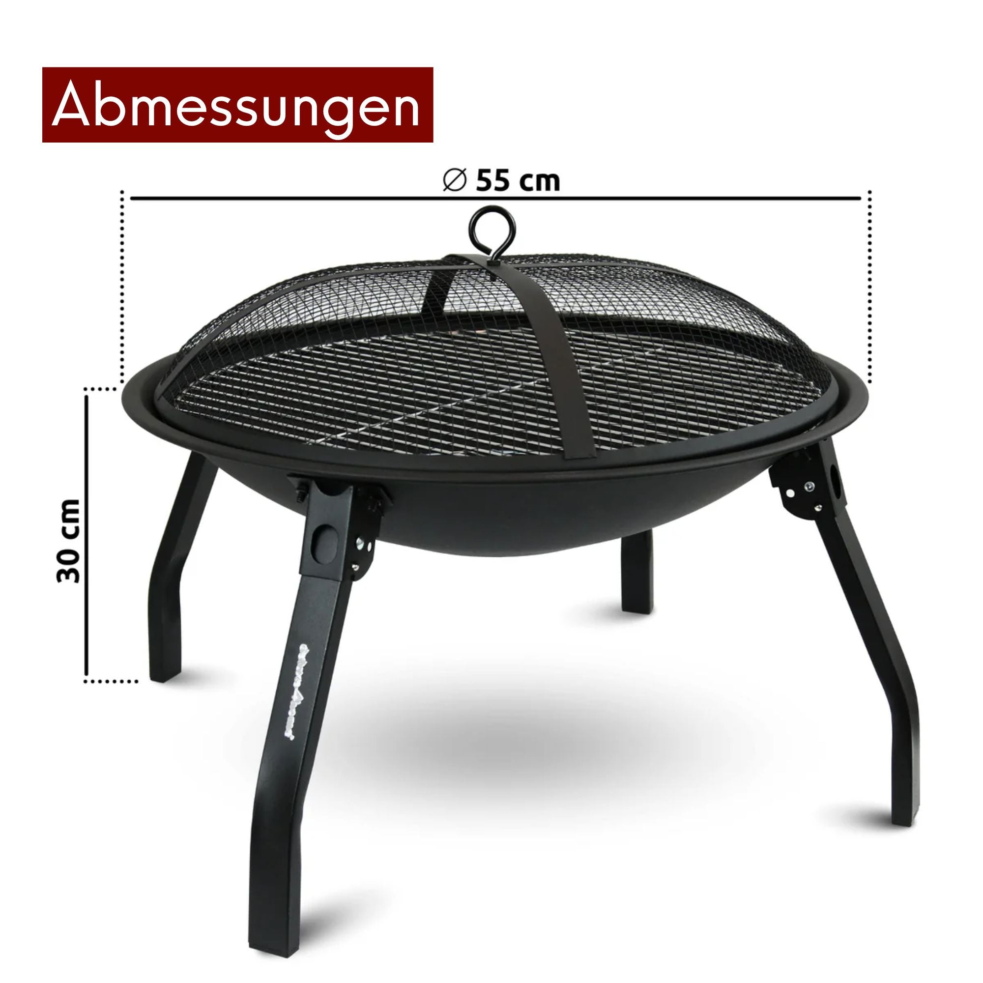kalb | XL Feuerschale, hitzebeständig, 2-in-1 Outdoor-Feuerstelle, inkl. Funkenschutzdeckel, Grillrost, Kohlerost, Schürhaken, robustes Metall