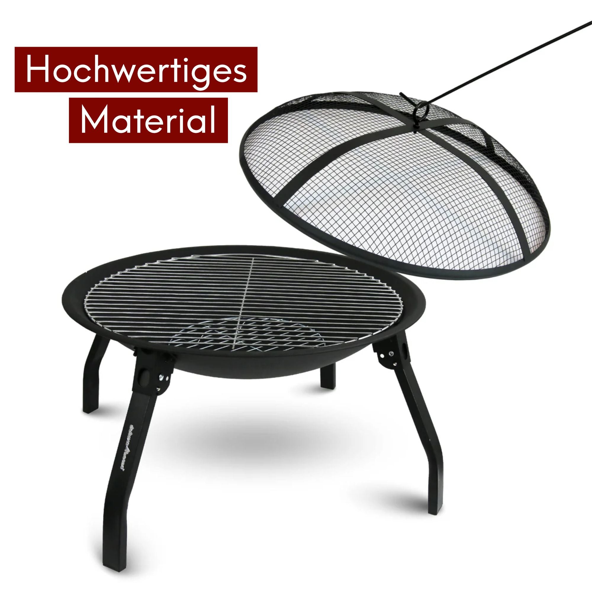 kalb | XL Feuerschale, hitzebeständig, 2-in-1 Outdoor-Feuerstelle, inkl. Funkenschutzdeckel, Grillrost, Kohlerost, Schürhaken, robustes Metall