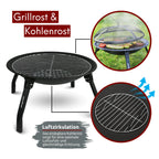 kalb | XL Feuerschale, hitzebeständig, 2-in-1 Outdoor-Feuerstelle, inkl. Funkenschutzdeckel, Grillrost, Kohlerost, Schürhaken, robustes Metall