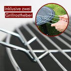 kalb | XL Feuerschale, hitzebeständig, 2-in-1 Outdoor-Feuerstelle, inkl. Funkenschutzdeckel, Grillrost, Kohlerost, Schürhaken, robustes Metall